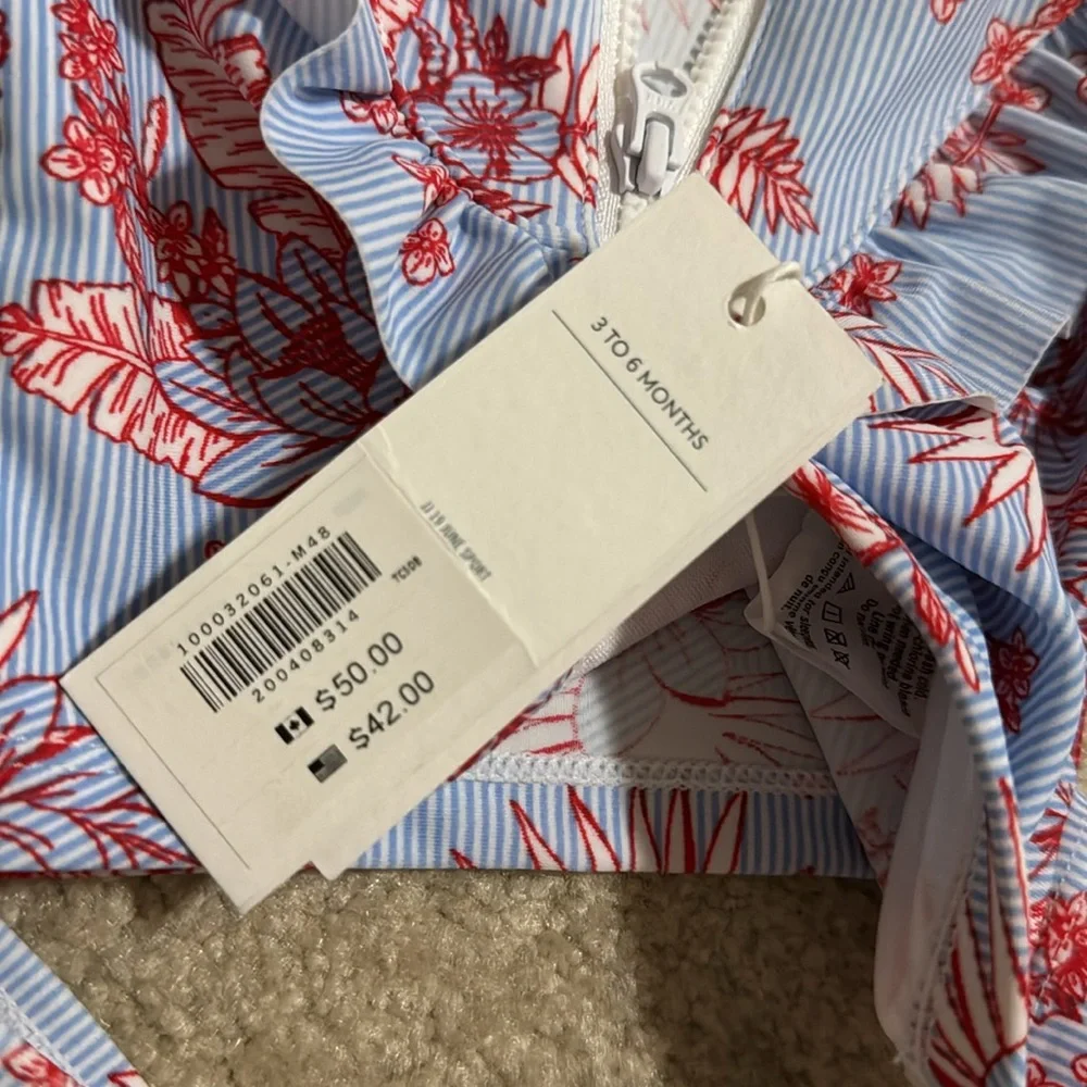 Janie & Jack Sky Blue Floral Stripe Floral Stripe Rash Guard Set Swim NWT 3-6mo